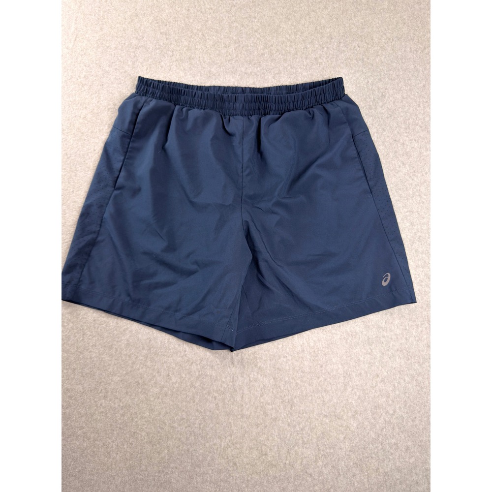 Asics Mens Navy Blue Running Shorts Large Elastic Waist Athletic Training